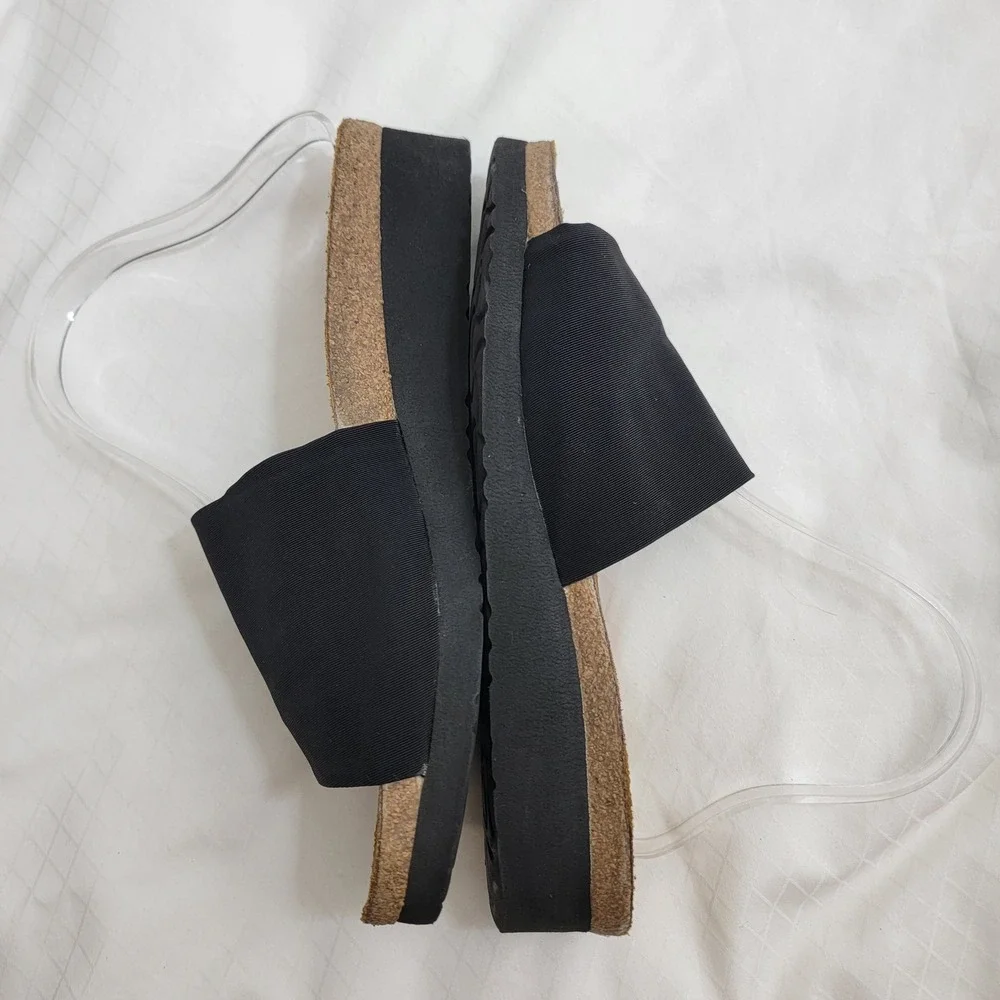 Naot Alana Black Stretch Slide Sandals Women 40 US 9 Platform Cork Footbed